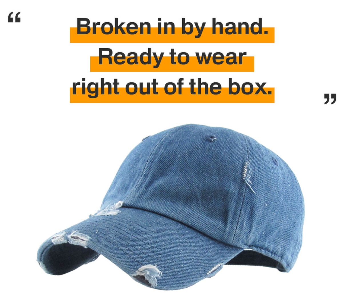 Medium Denim Distressed Vintage Baseball Cap Front Side View